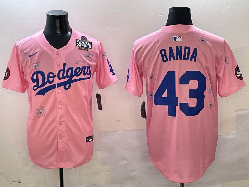 Men Los Angeles Dodgers #43 Banda Pink Sakura Edition 2025 Nike MLB Jersey style 7